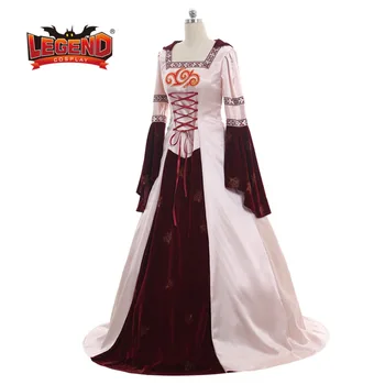Srednjovjekovni haljina Cosplay Dugim Rukavima pink srednjovjekovni pink loptu haljina saten/baršun s kapuljačom haljinu po mjeri
