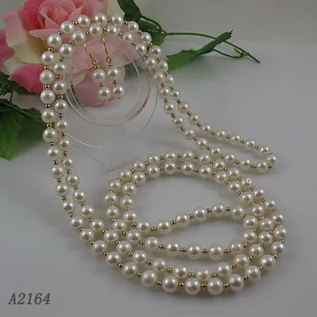 Terisa Pearljewelry Savršeno Bijela Boja AA 8-9 mm Slatkovodni Biseri Ogrlica 120 cm Duge Biserni Ukras Besplatno