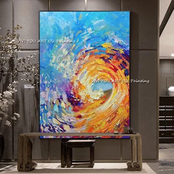 The Fashion ručni rad Original Modern Abstract Thick Oil Painting Handpainted Textured Wall Art Orange Circle Decor for Home