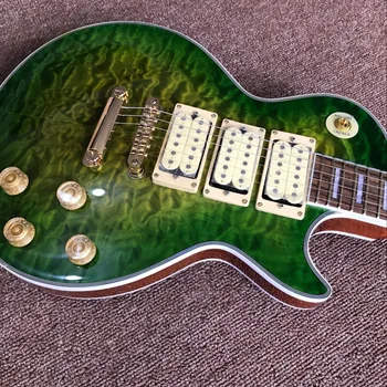 Trgovina na red.Električna gitara je zelene boje.Flame top custom gitaar.3 podizanje 6 žal gitare.glazbeni instrumenti.