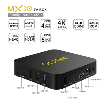 TV-BOKS,MX10 Android 8.1 mini-PC, 4GB DDR3 32GB Podrška 2.4 G Wifi Spojen 64bit Quad 3D 4K HDR Video Play TV box