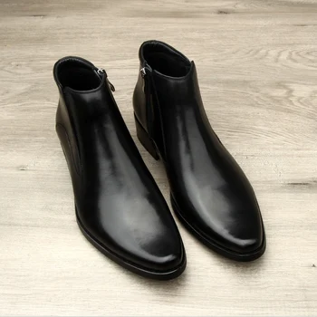 Veliki veličina EUR45 Oštar čarapa Zimske Crne Muške Čizme Od prave kože Cipele Chelsea Muške Cipele od manekenske
