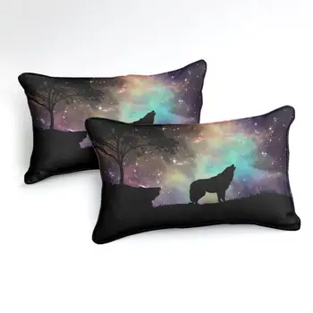 Vuk zavija noću Deka Skup Star pozadina Komplet Posteljinu Životinje Veo Galaxy Kreveta skup Tekstila Mikrovlakana