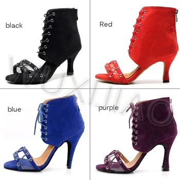 WUXIJIAO / cipele za latino ples; ženske crnci engleskom cipele na visoku petu; udobne cipele za salsu; večernje cipele za salsu s patent-zatvarač straga