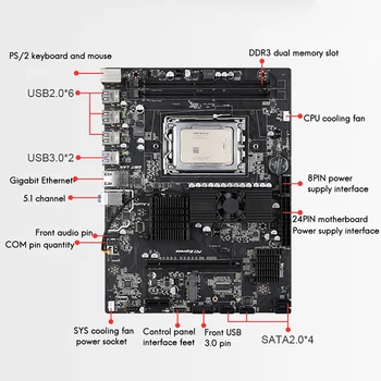 X89 Matična ploča s 6276 CPU+8G DDR3 RAM-a+CPU Ventilator za hlađenje DDR3 ECC/REG DIMM RAM SATA2 USB3.0 za AMD CPU 6100/6200/6300