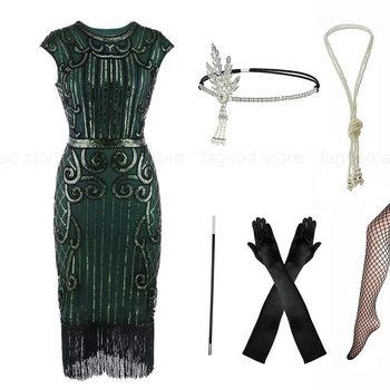 Ženske Flappers Haljine 1920 - Beaded Rese Great Gatsby Dress w/Set Pribora xs-xxl